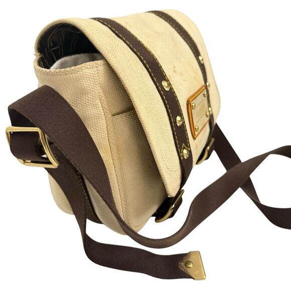 Louis Vuitton Authentic Carrier Bag Beige Cream Canvas Antigua Buzzus PM Shoulde - Picture 10 of 10